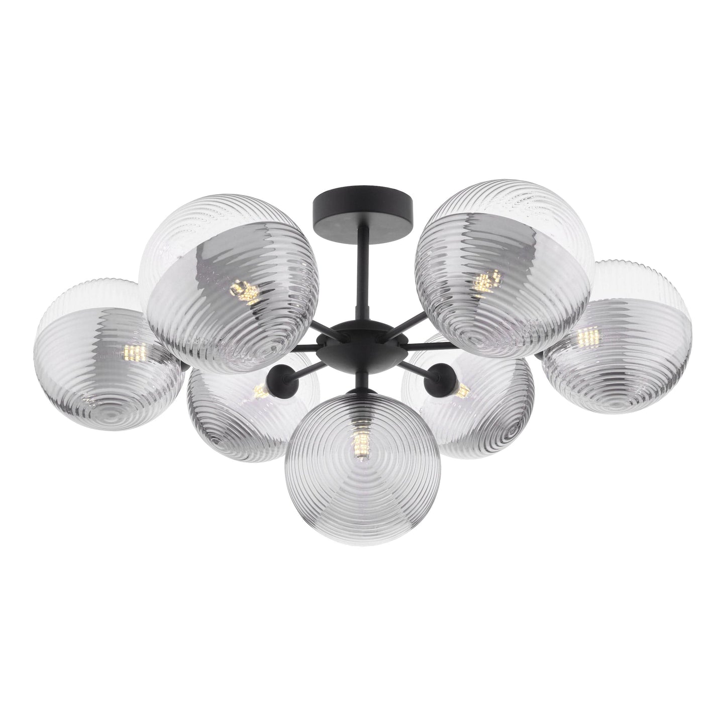 dar lighting Cohen 7 Light Semi-Flush Matt Black & Smoked/Clear Ribbed Glass COH3422-19