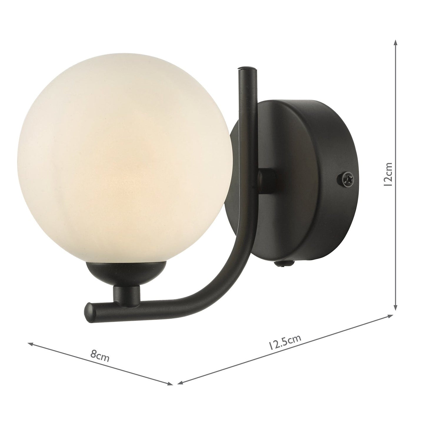 dar lighting Cradle 1 Light Wall Light Matt Black Opal Glass CRA0722-02