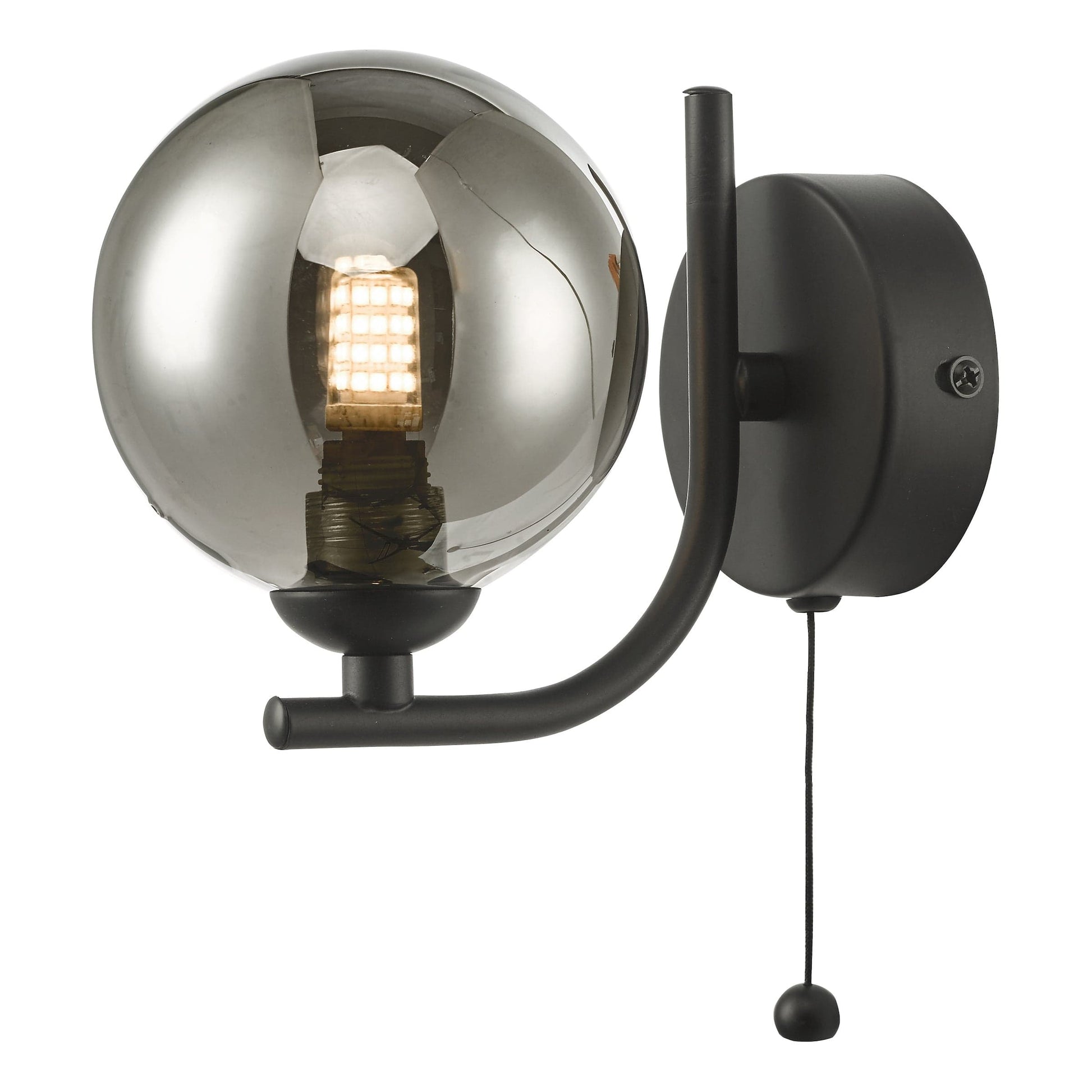 dar lighting Cradle 1 Light Wall Light Matt Black Smoked Glass CRA0722-01