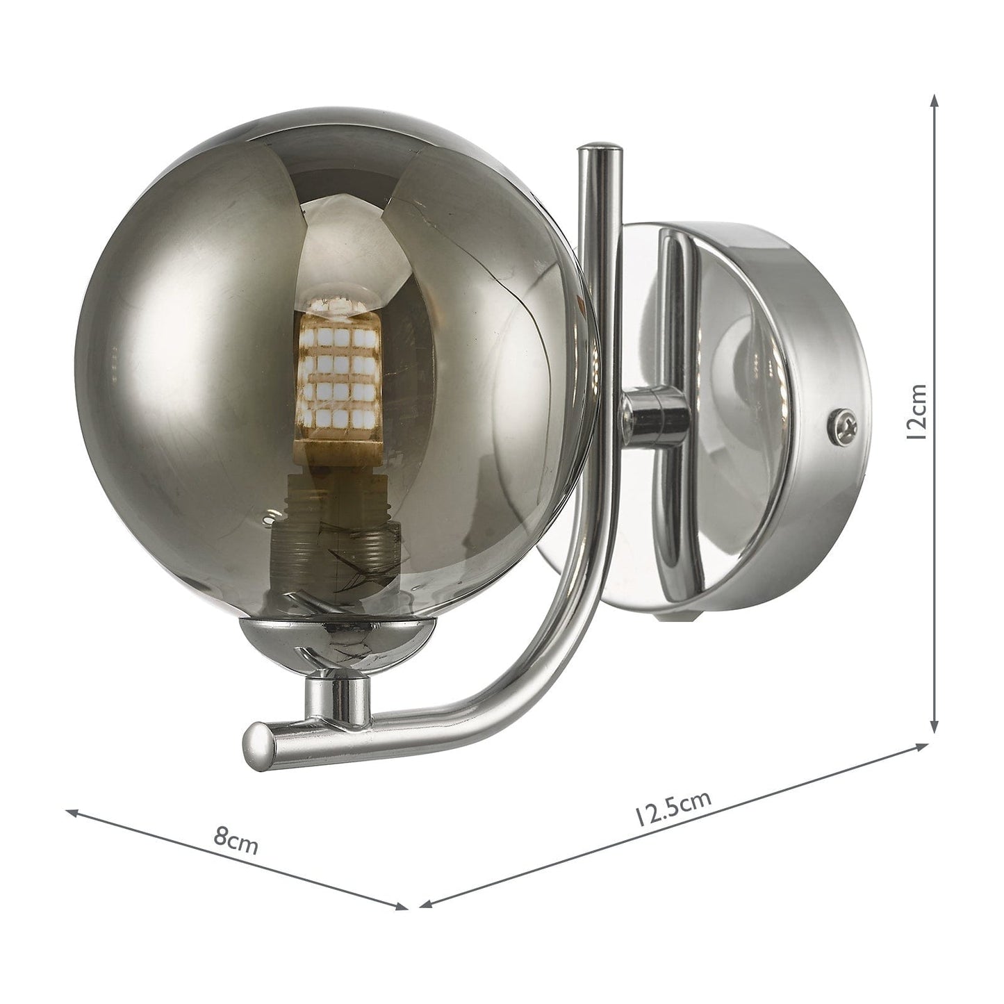 dar lighting Cradle 1 Light Wall Light Polished Chrome Smoked Glass CRA0750-01