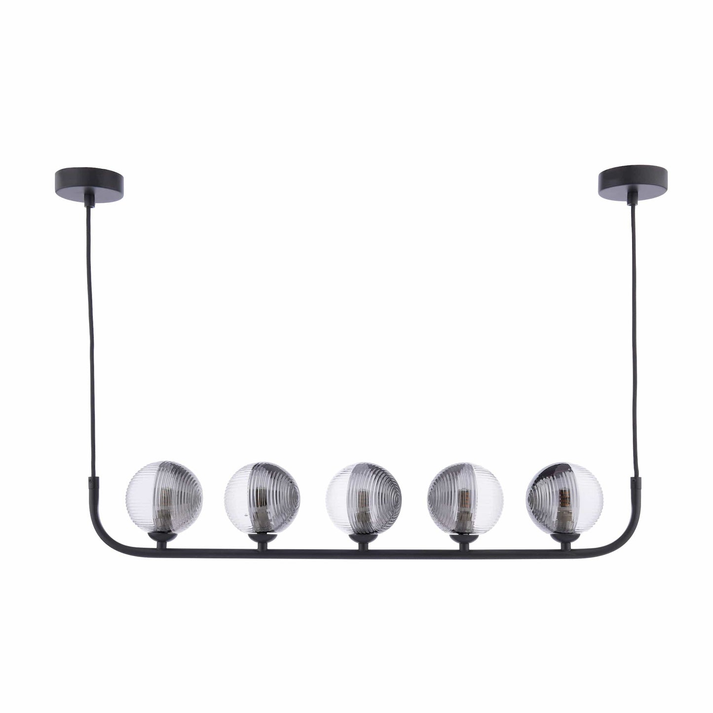 dar lighting Cradle 5 Light Bar Pendant Matt Black & Smoked/Clear Ribbed Glass CRA0522-18