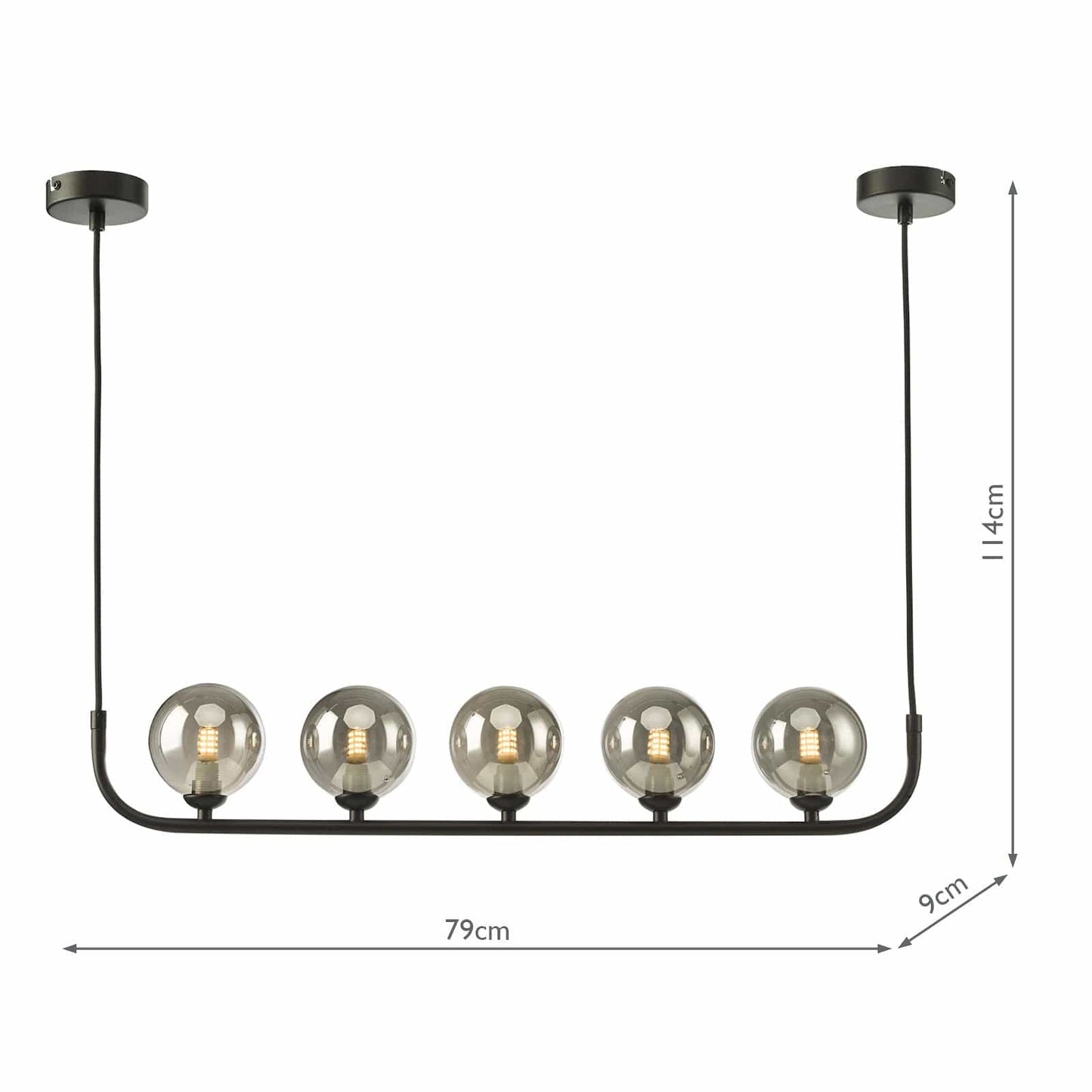 dar lighting Cradle 5 Light Bar Pendant Matt Black With Smoked Glass CRA0522-01