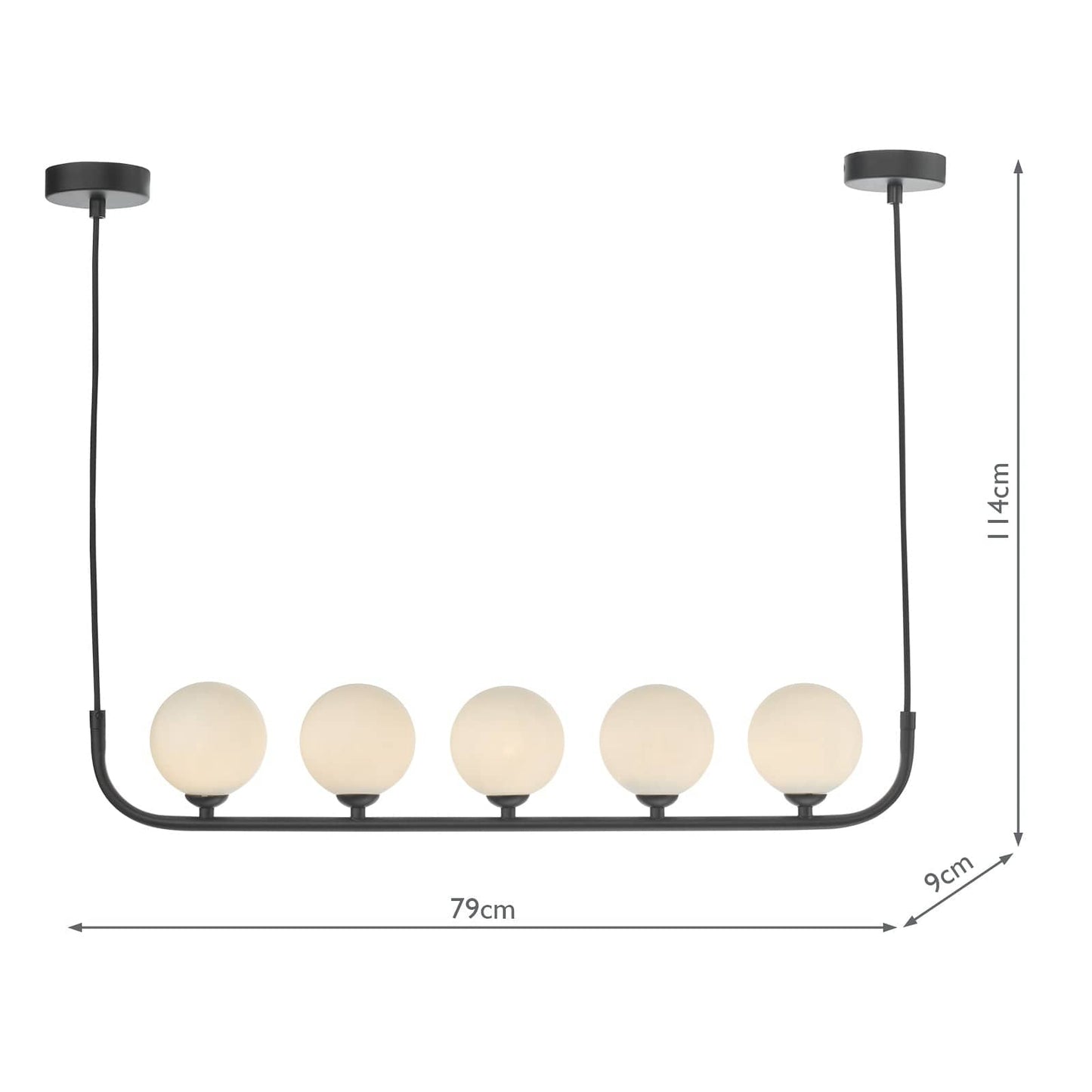 dar lighting Cradle 5 Light Bar Pendant Matt With Opal Glass CRA0522-02