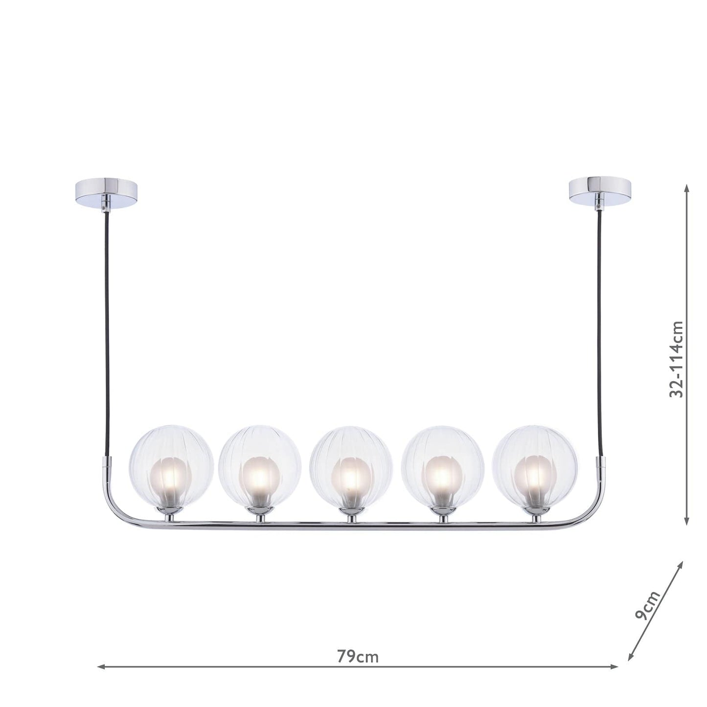 dar lighting Cradle 5 Light Bar Pendant Polished Chrome & Clear/Opal Glass CRA0550-20