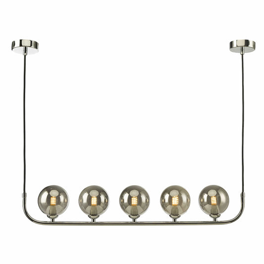 dar lighting Cradle 5 Light Bar Pendant Polished Chrome Smoked Glass CRA0550-01