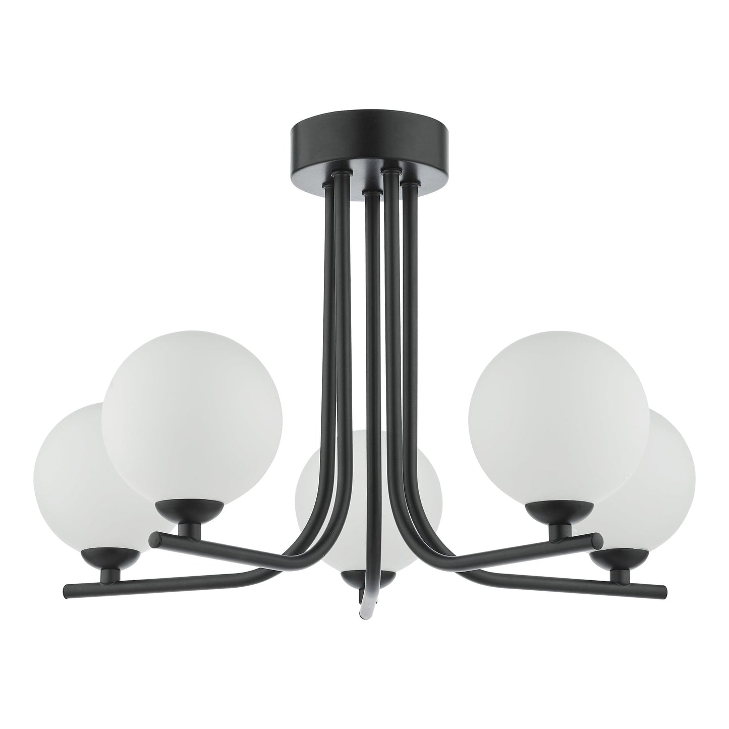 dar lighting Cradle 5 Light Semi Flush Matt Black Opal Glass CRA5422-02