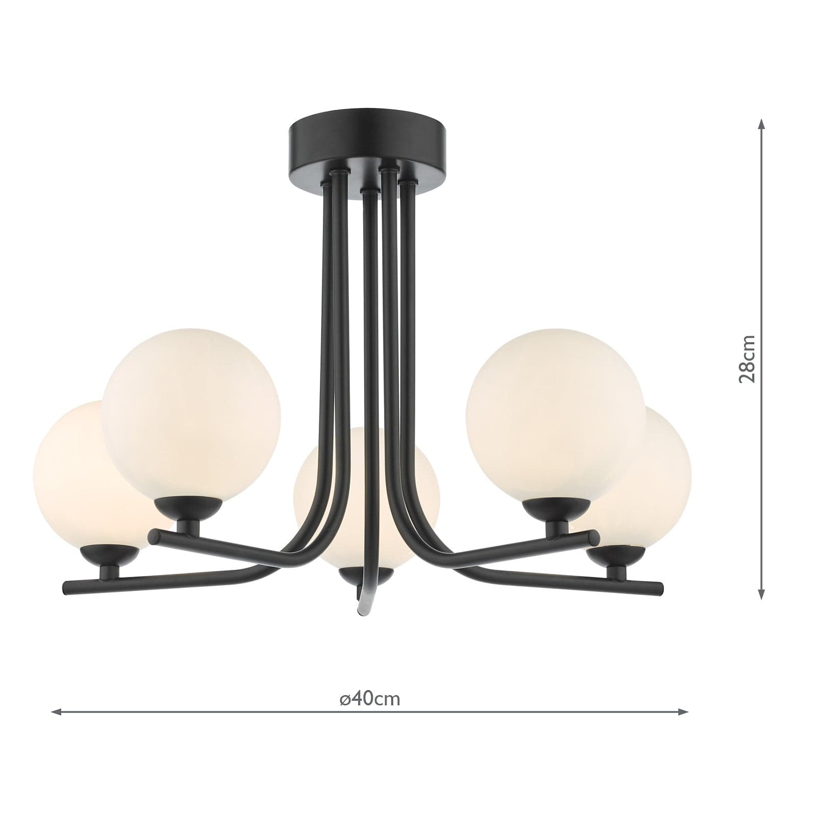 dar lighting Cradle 5 Light Semi Flush Matt Black Opal Glass CRA5422-02