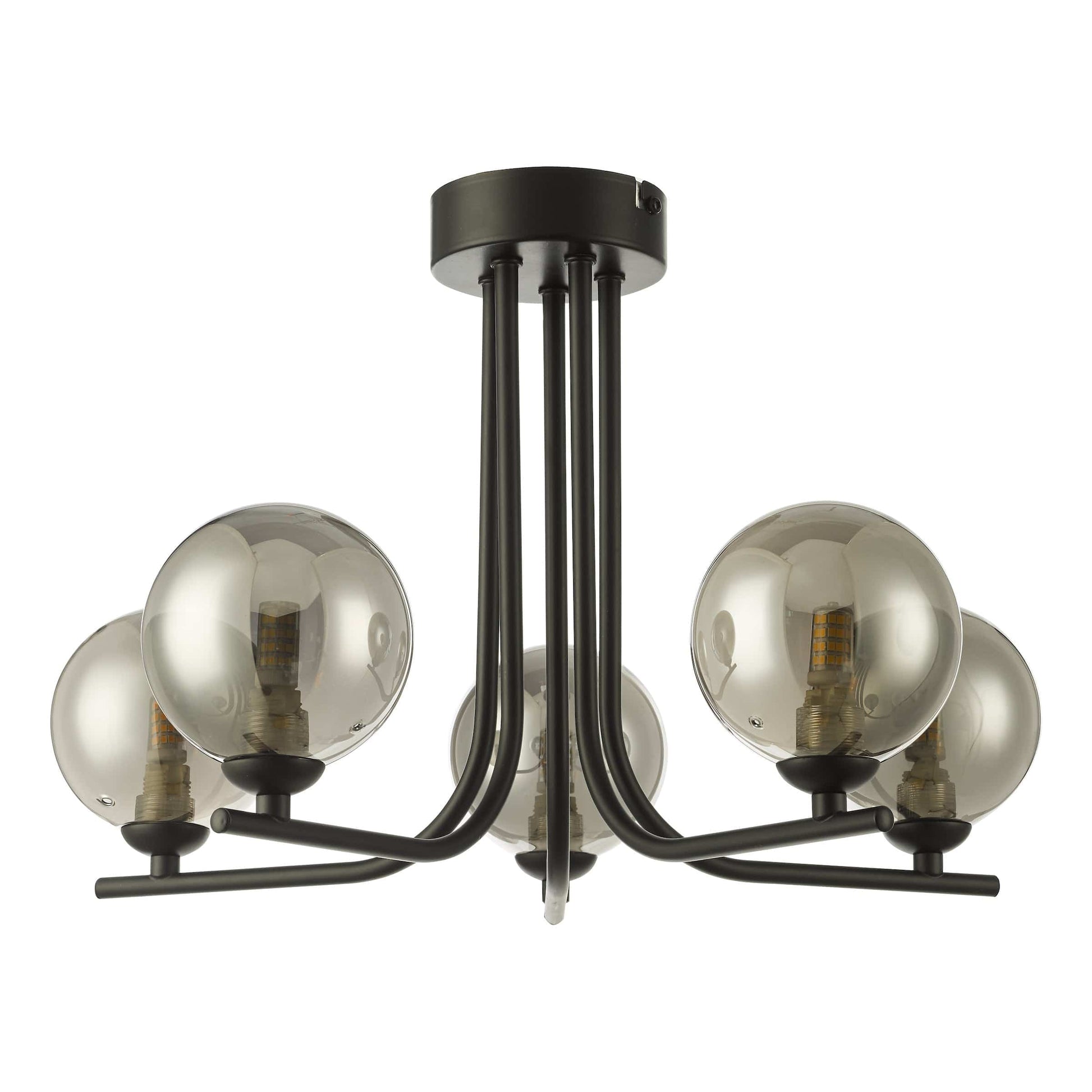 dar lighting Cradle 5 Light Semi Flush Matt Black Smoked Glass CRA5422-01