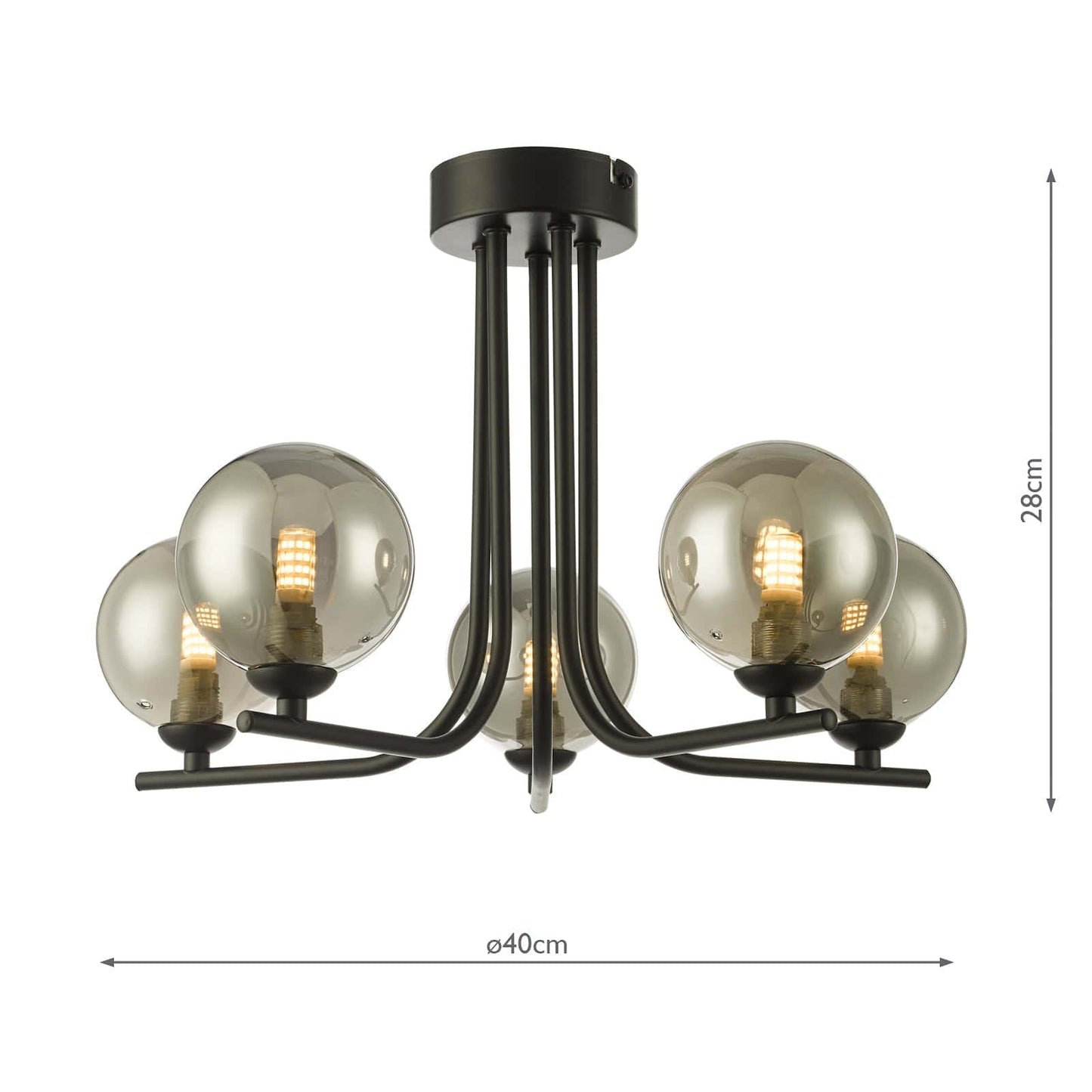 dar lighting Cradle 5 Light Semi Flush Matt Black Smoked Glass CRA5422-01