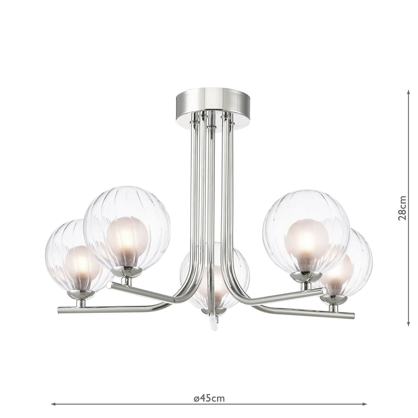 dar lighting Cradle 5 Light Semi-Flush Polished Chrome & Clear/Opal Glass CRA5450-20