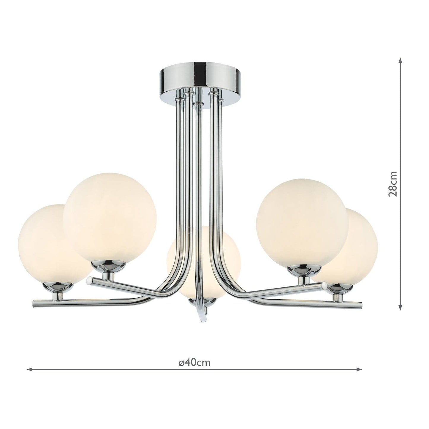 dar lighting Cradle 5 Light Semi Flush Polished Chrome Opal Glass CRA5450-02