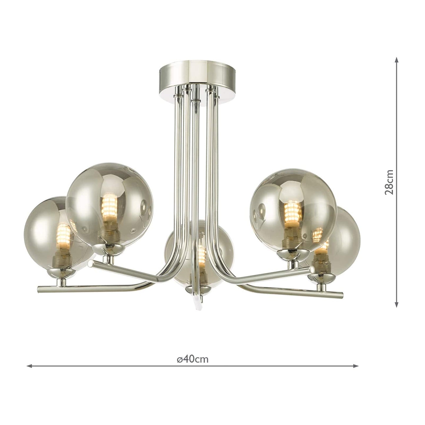 dar lighting Cradle 5 Light Semi Flush Polished Chrome Smoked Glass CRA5450-01