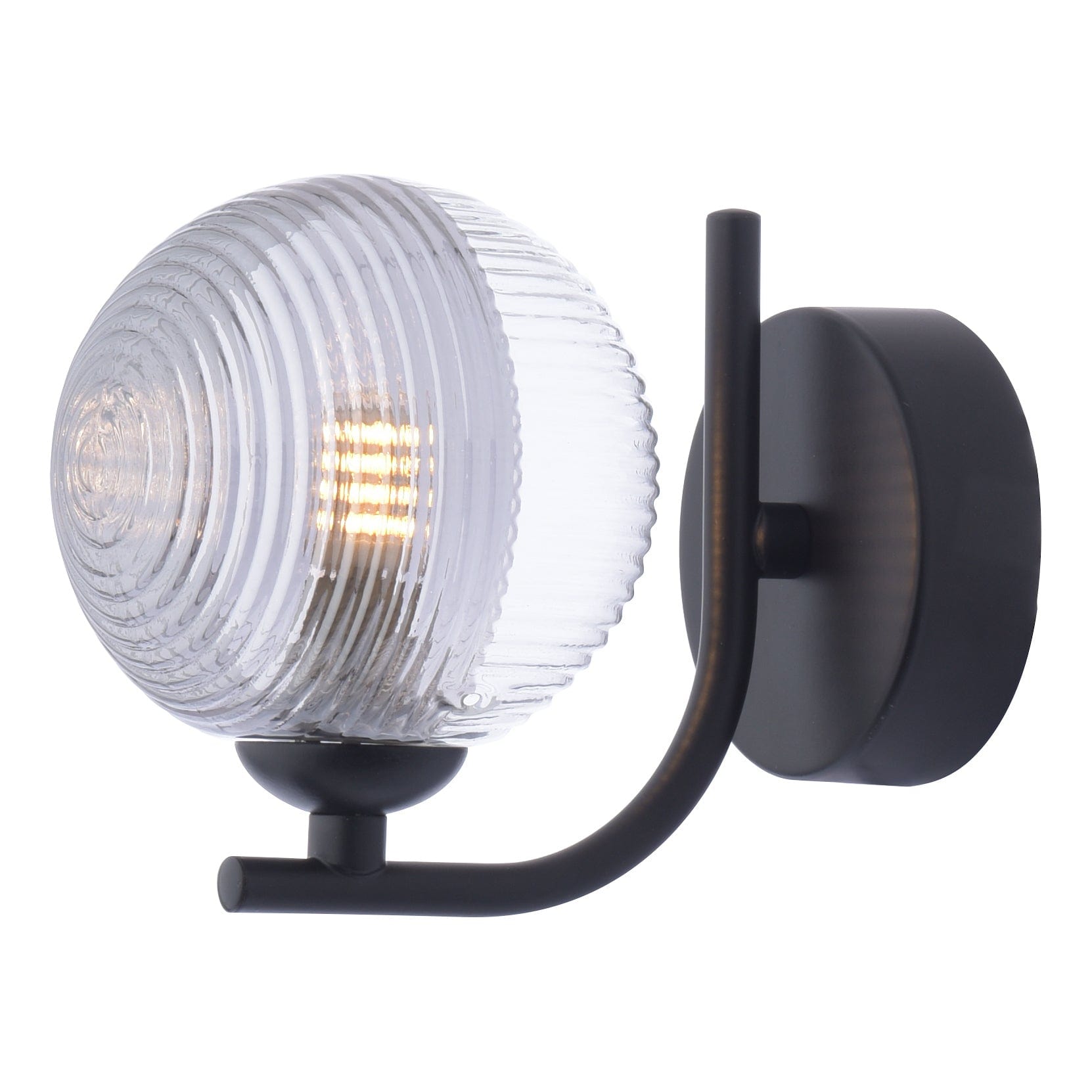 dar lighting Cradle Wall Light Matt Black & Smoked/Clear Ribbed Glass CRA0722-18