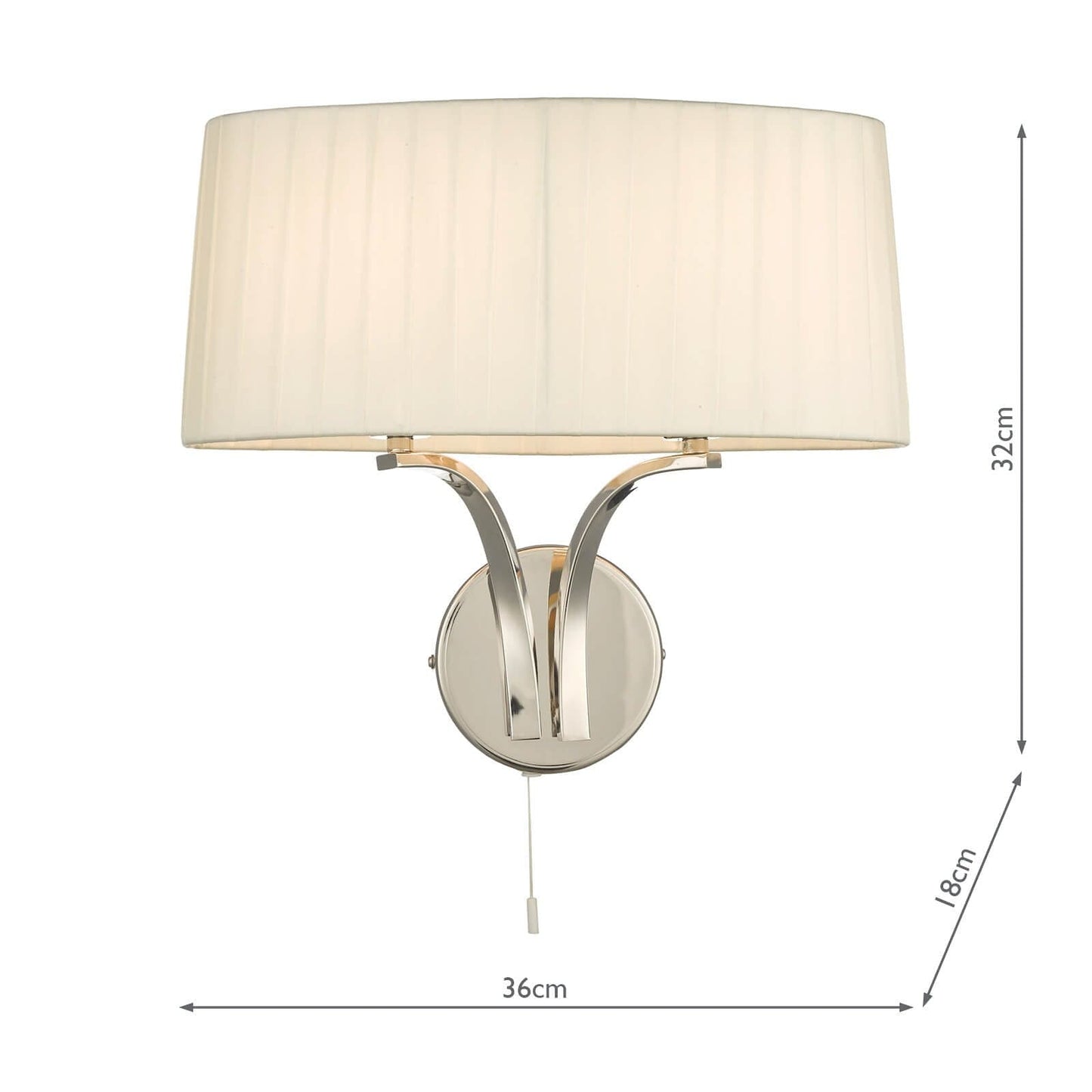 dar lighting Cristin 2 Light Wall Light Polished Nickel With Ivory Shade CRI092