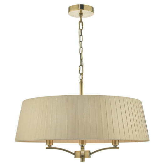 dar lighting Cristin 4 Light Pendant Antique Brass With Taupe Shade CRI0429