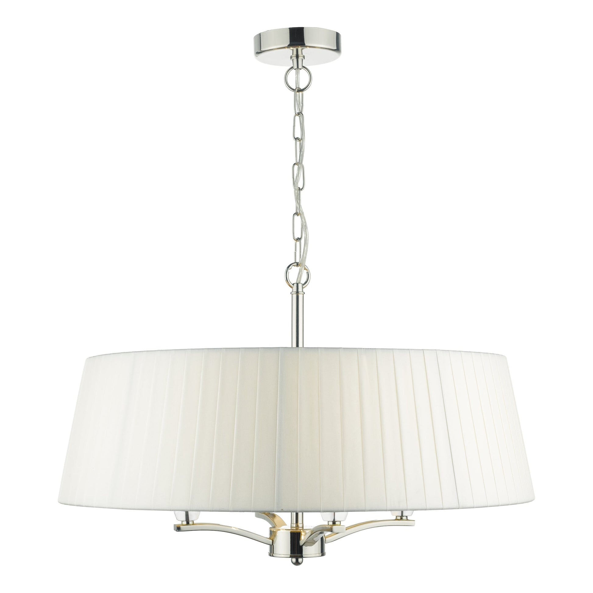 dar lighting Cristin 4 Light Pendant Polished Nickel With Ivory Shade CRI042