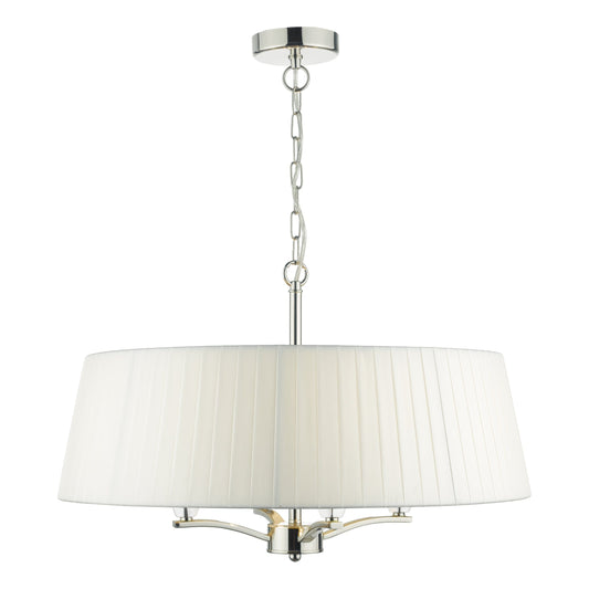 dar lighting Cristin 4 Light Pendant Polished Nickel With Ivory Shade CRI042