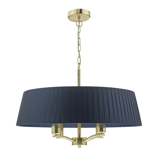 dar lighting Cristin 4 Light Pendant Satin Brass With Navy Shade CRI0423