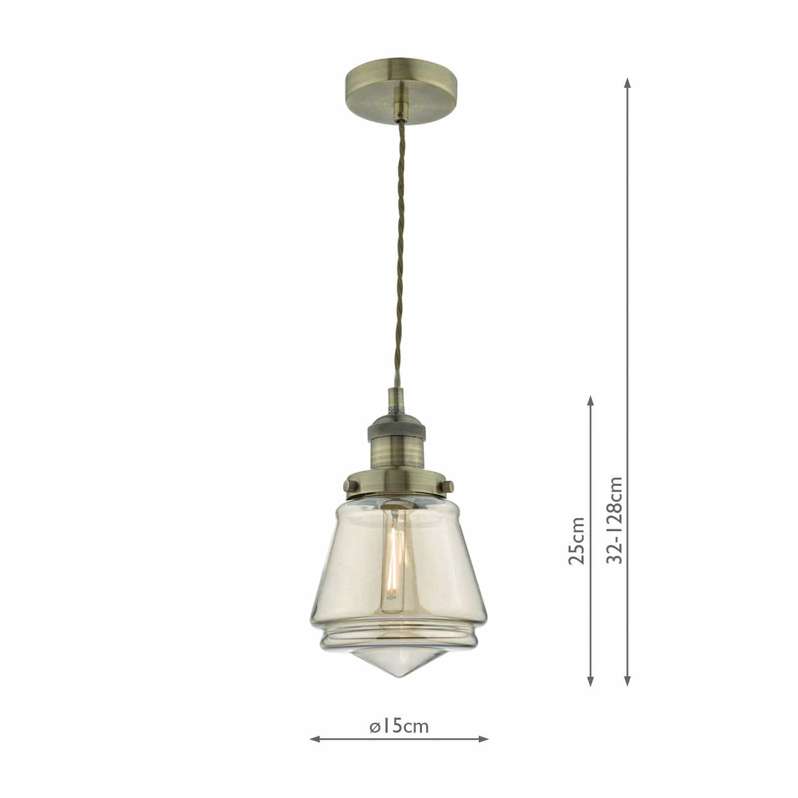 dar lighting Curtis Pendant Antique Brass & Champagne Glass CUR0175