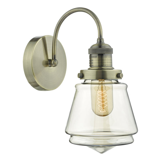 dar lighting Curtis Wall Light Antique Brass & Champagne Glass CUR0775