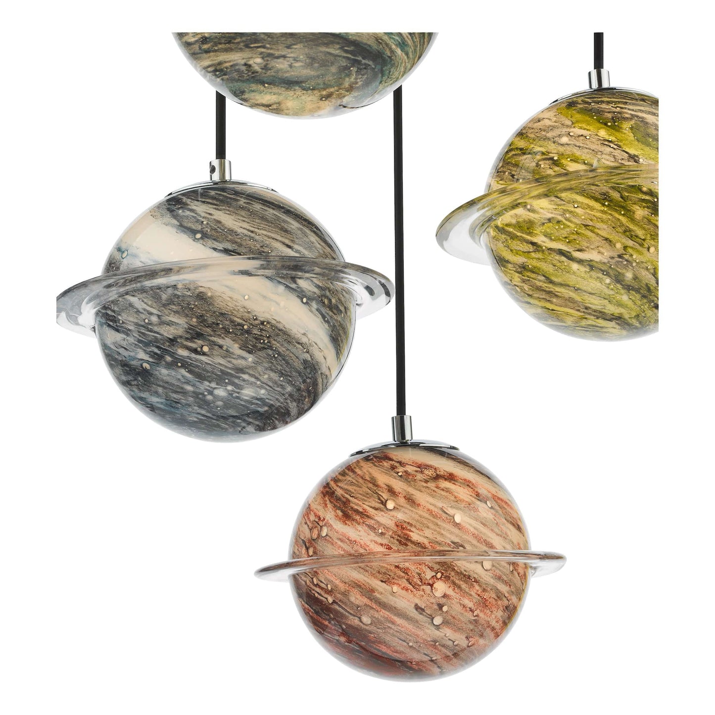 dar lighting Cygnus 5 Light Cluster Pendant Polished Chrome and Planet Style Glass CYG0555