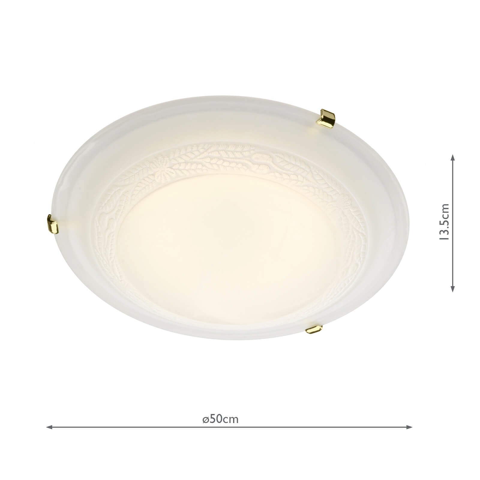 dar lighting Damask 3 Light Flush Alabaster Glass Brass 50cm DAM482