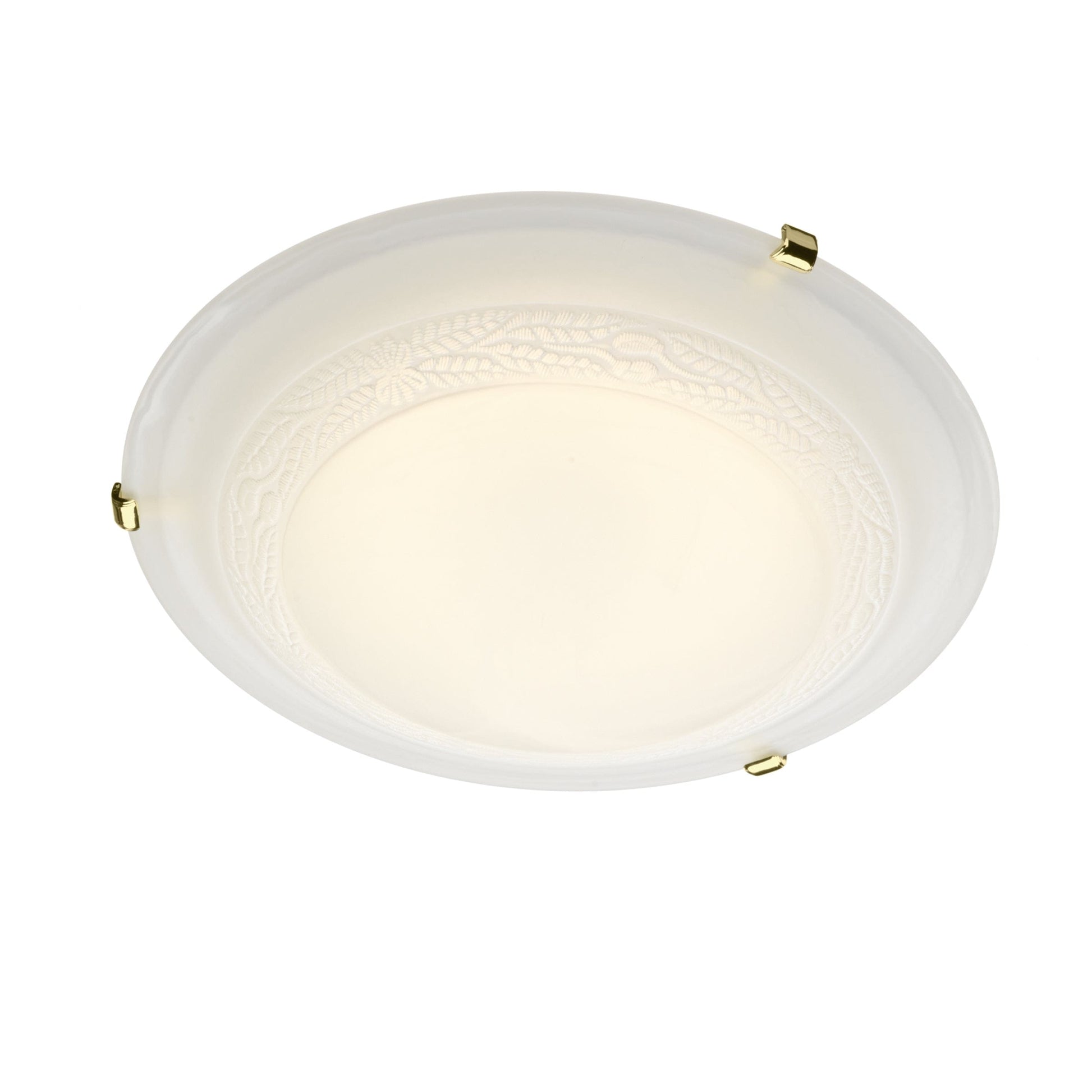 dar lighting Damask 3 Light Flush Alabaster Glass Brass 50cm DAM482