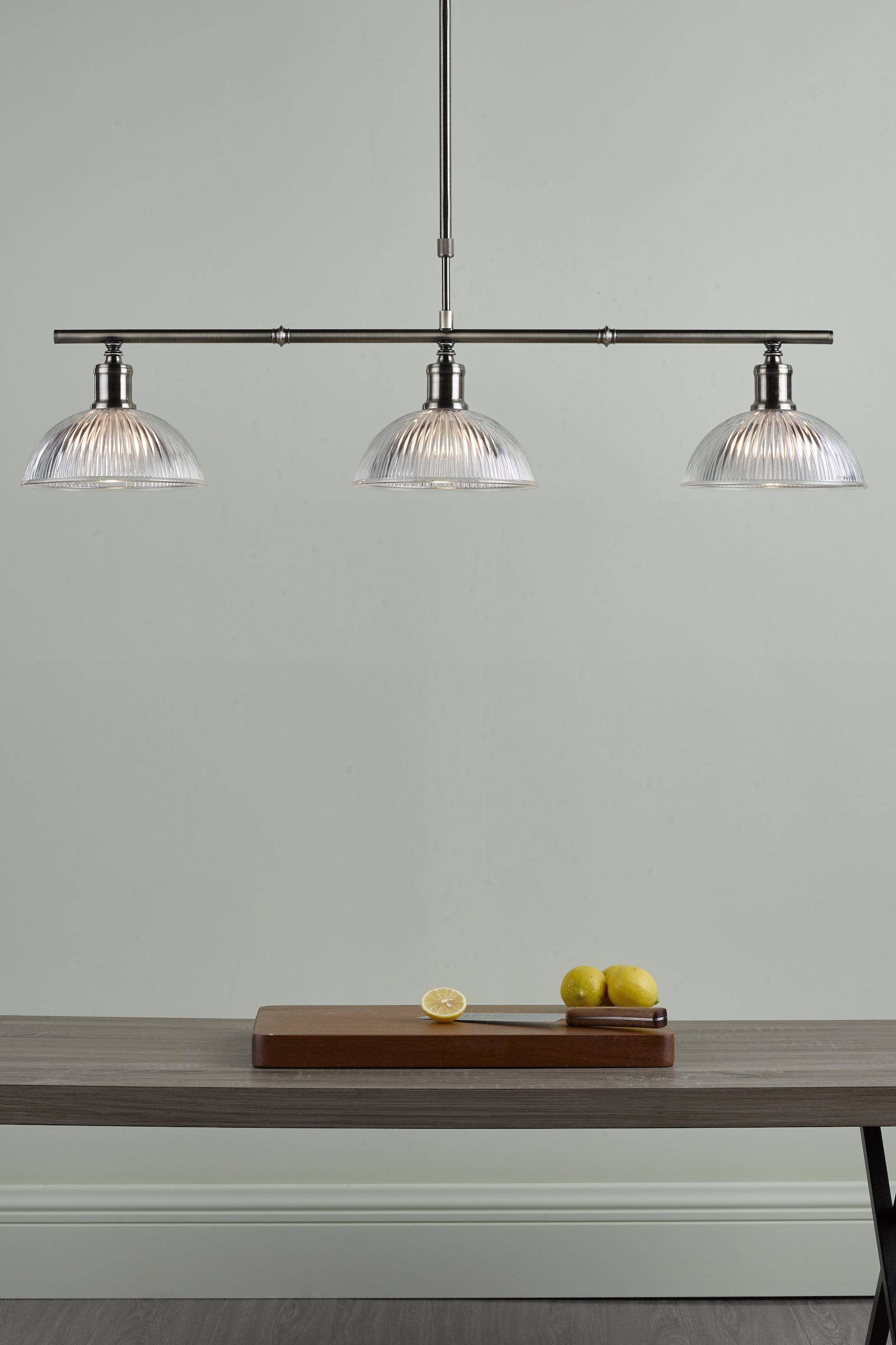 dar lighting Dara 3 Light Bar Pendant Antique Brass & Glass DAR0375