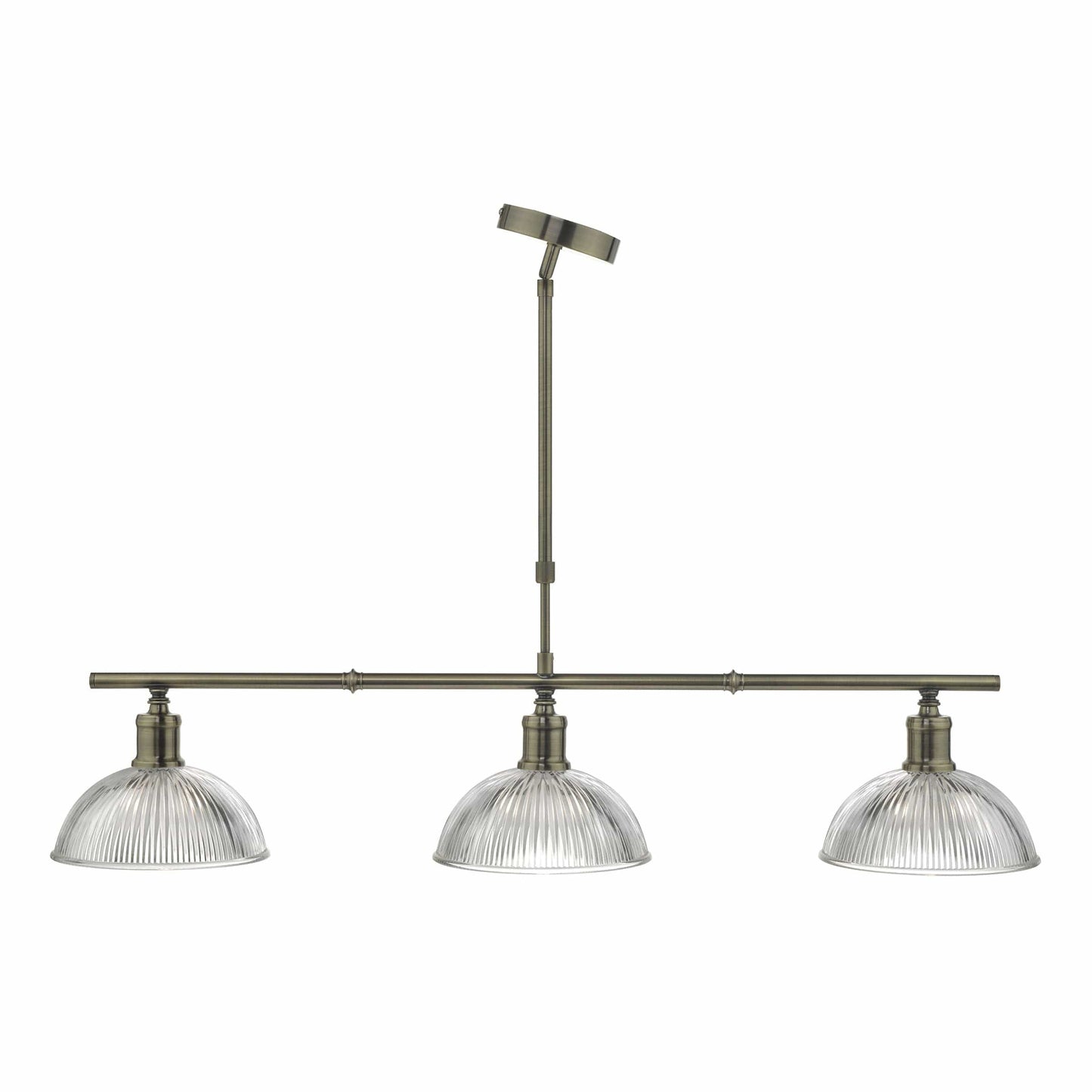 dar lighting Dara 3 Light Bar Pendant Antique Brass & Glass DAR0375