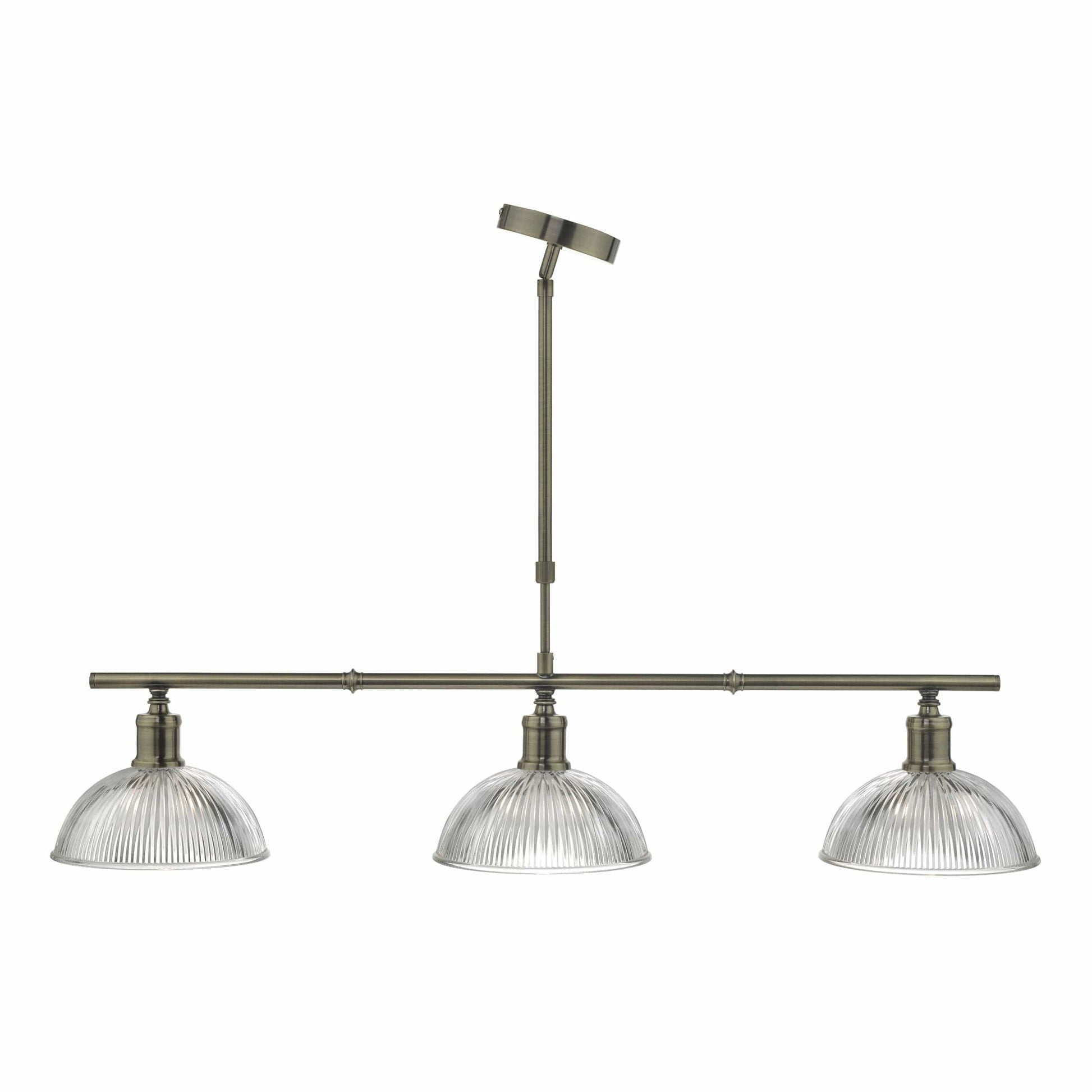 dar lighting Dara 3 Light Bar Pendant Antique Brass & Glass DAR0375
