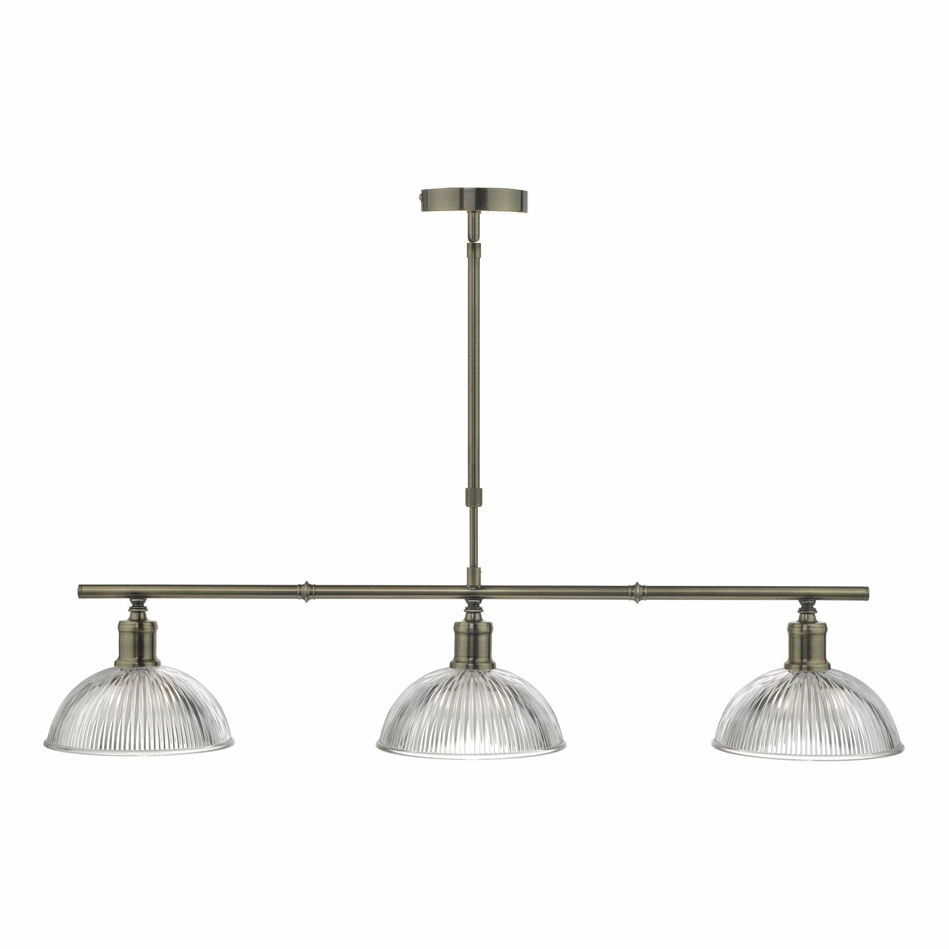 dar lighting Dara 3 Light Bar Pendant Antique Brass & Glass DAR0375