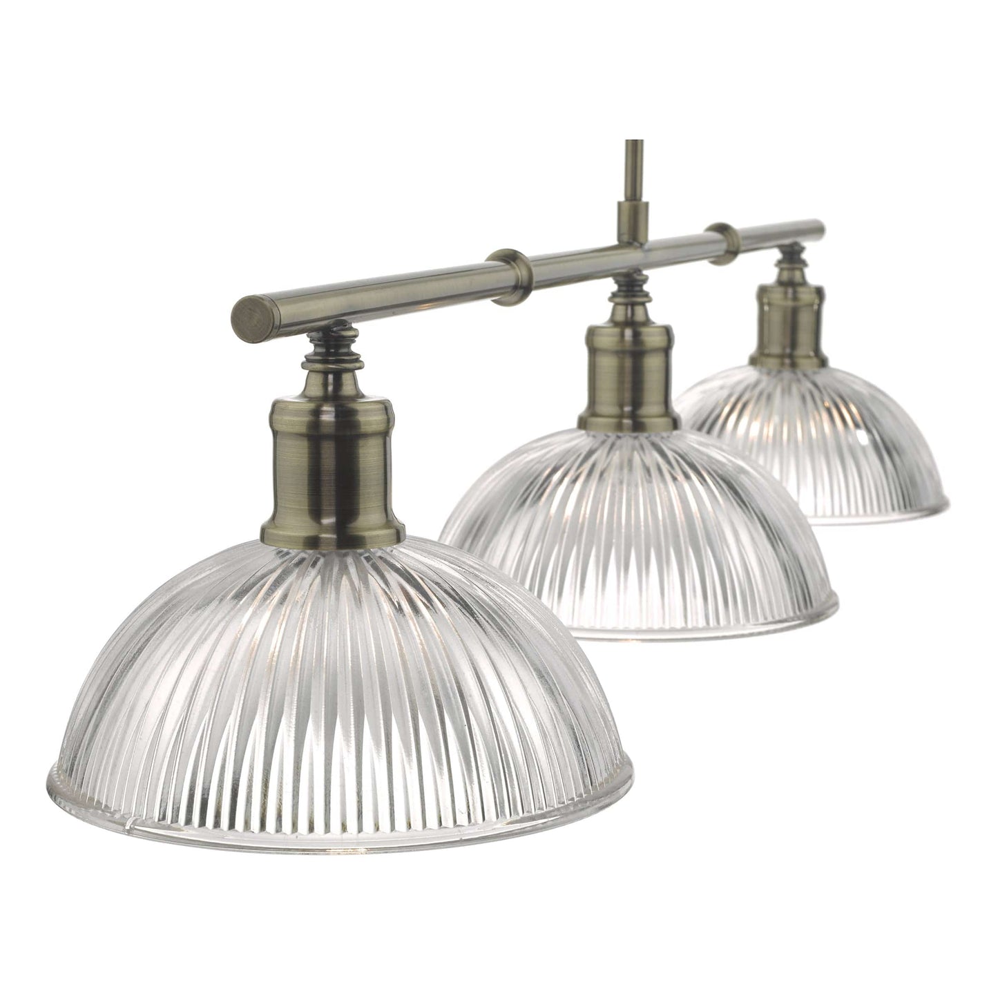 dar lighting Dara 3 Light Bar Pendant Antique Brass & Glass DAR0375