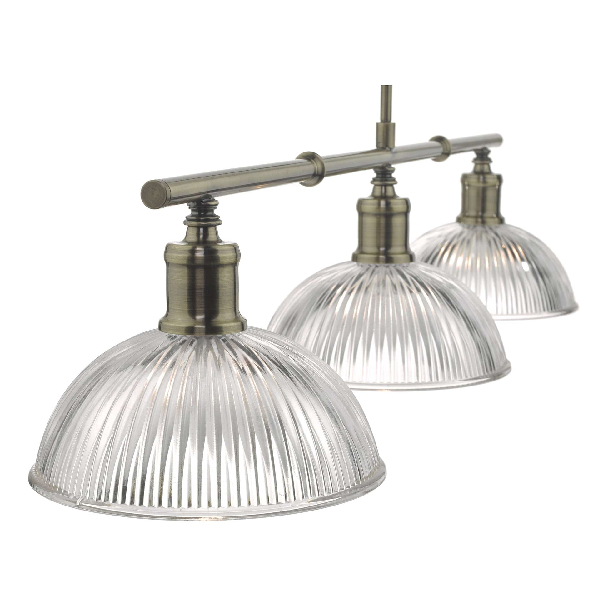 dar lighting Dara 3 Light Bar Pendant Antique Brass & Glass DAR0375