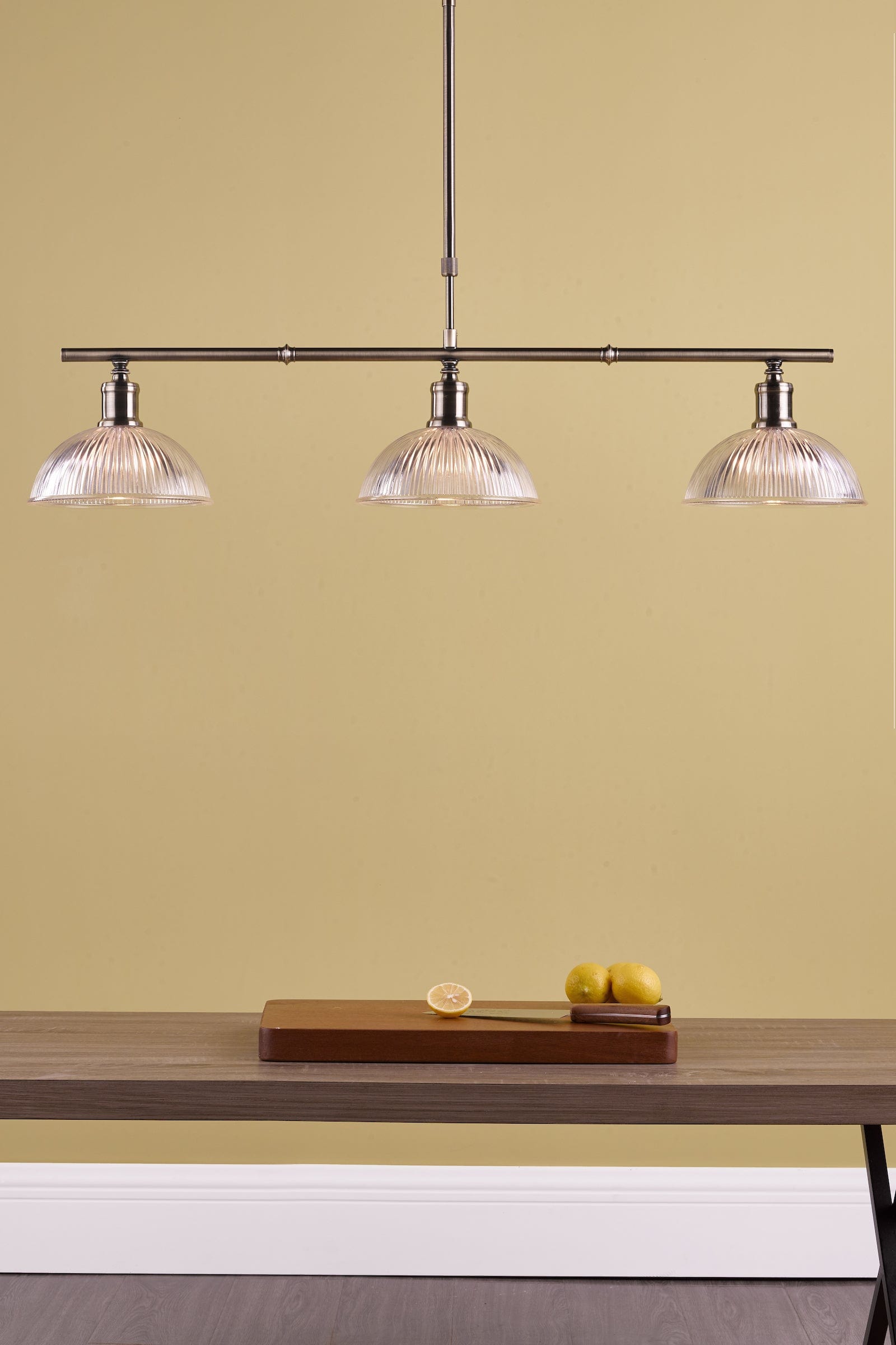 dar lighting Dara 3 Light Bar Pendant Antique Brass & Glass DAR0375