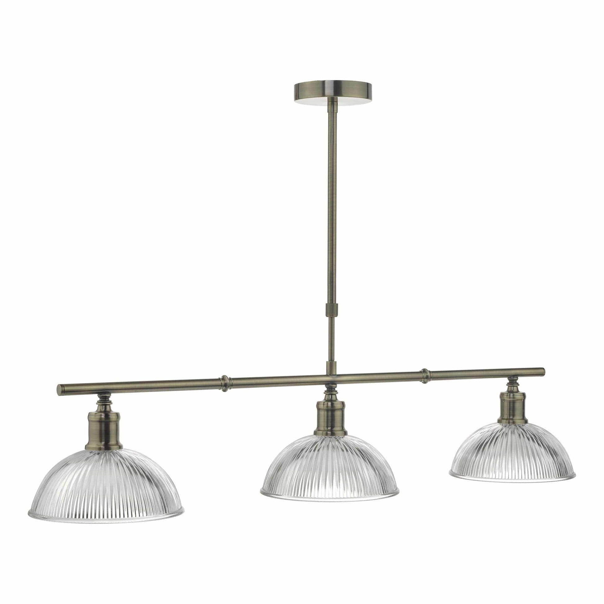 dar lighting Dara 3 Light Bar Pendant Antique Brass & Glass DAR0375