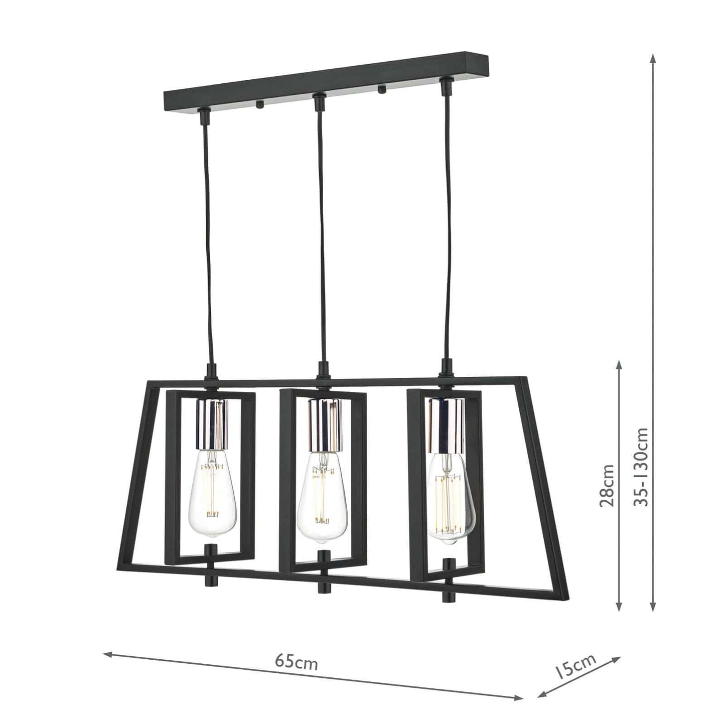 dar lighting Dax 3 Light Bar Pendant Black & Polished Chrome DAX0350