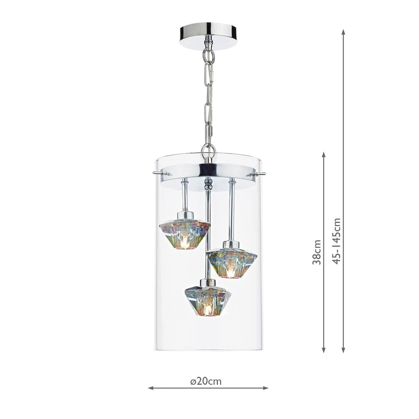 dar lighting Decade 3 Light Pendant Polished Chrome Glass DEC5308