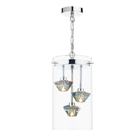 dar lighting Decade 3 Light Pendant Polished Chrome Glass DEC5308