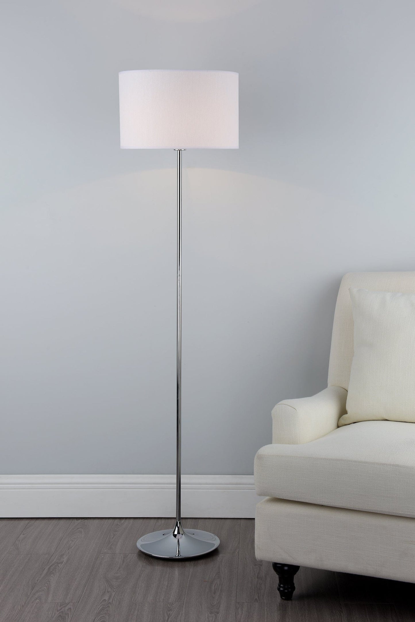 dar lighting Delta Floor Lamp Polished Chrome With Shade DEL4950