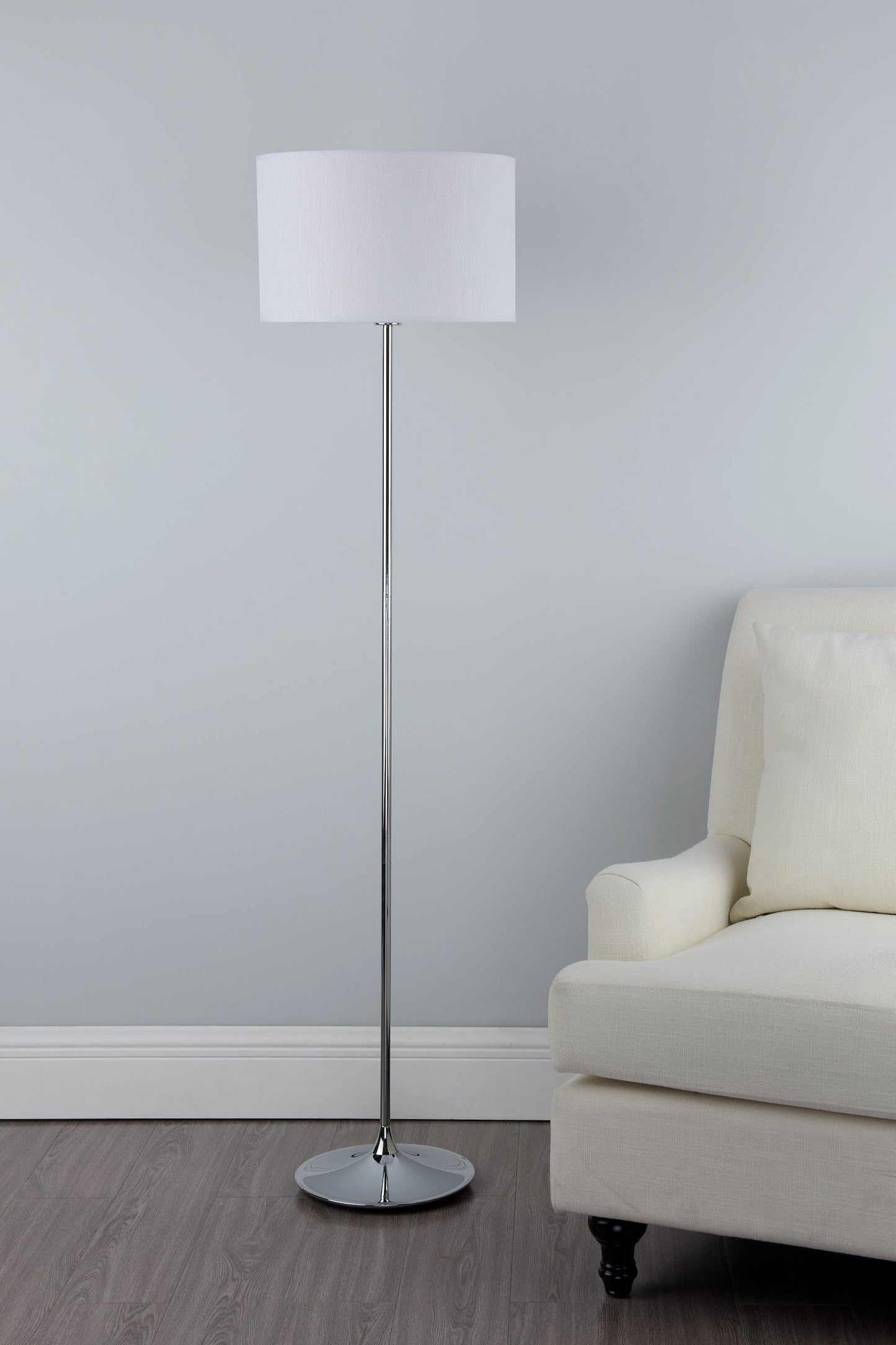 dar lighting Delta Floor Lamp Polished Chrome With Shade DEL4950