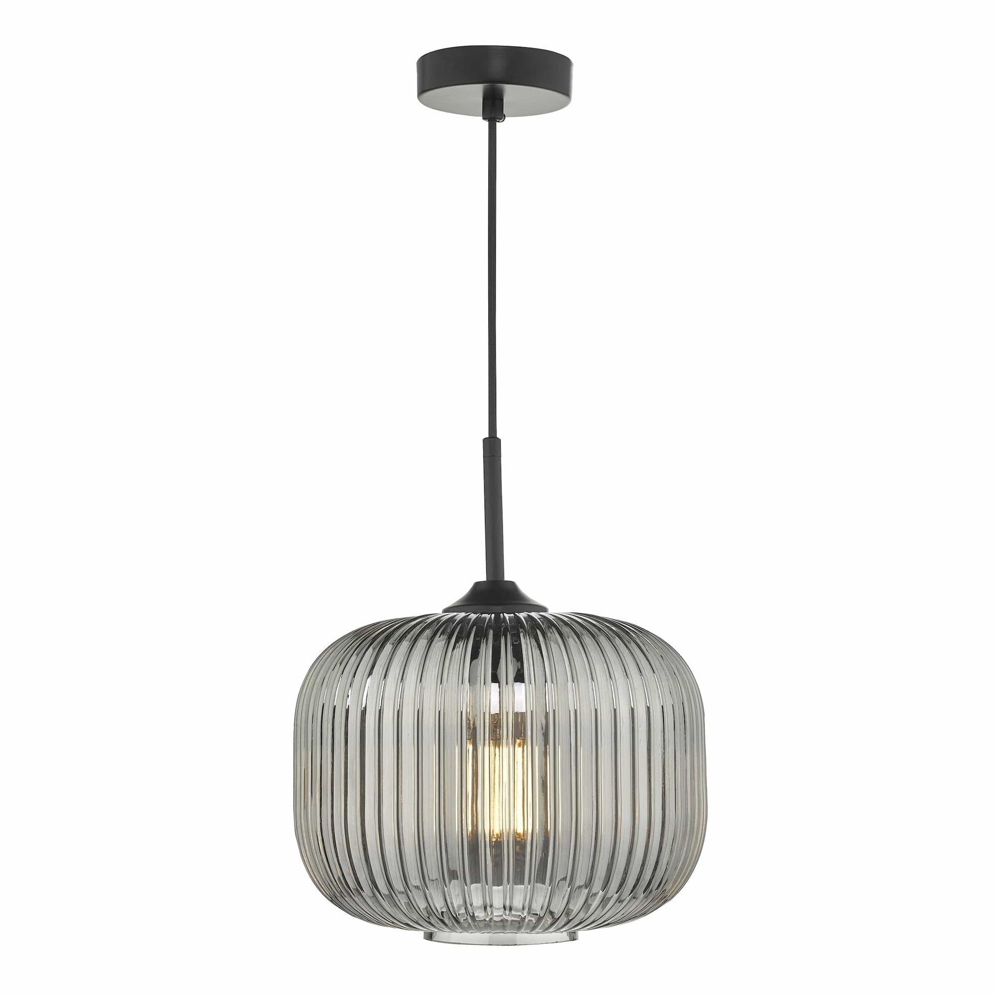 dar lighting Demarius 1 Light Pendant Black and Smoked Glass DEM0110