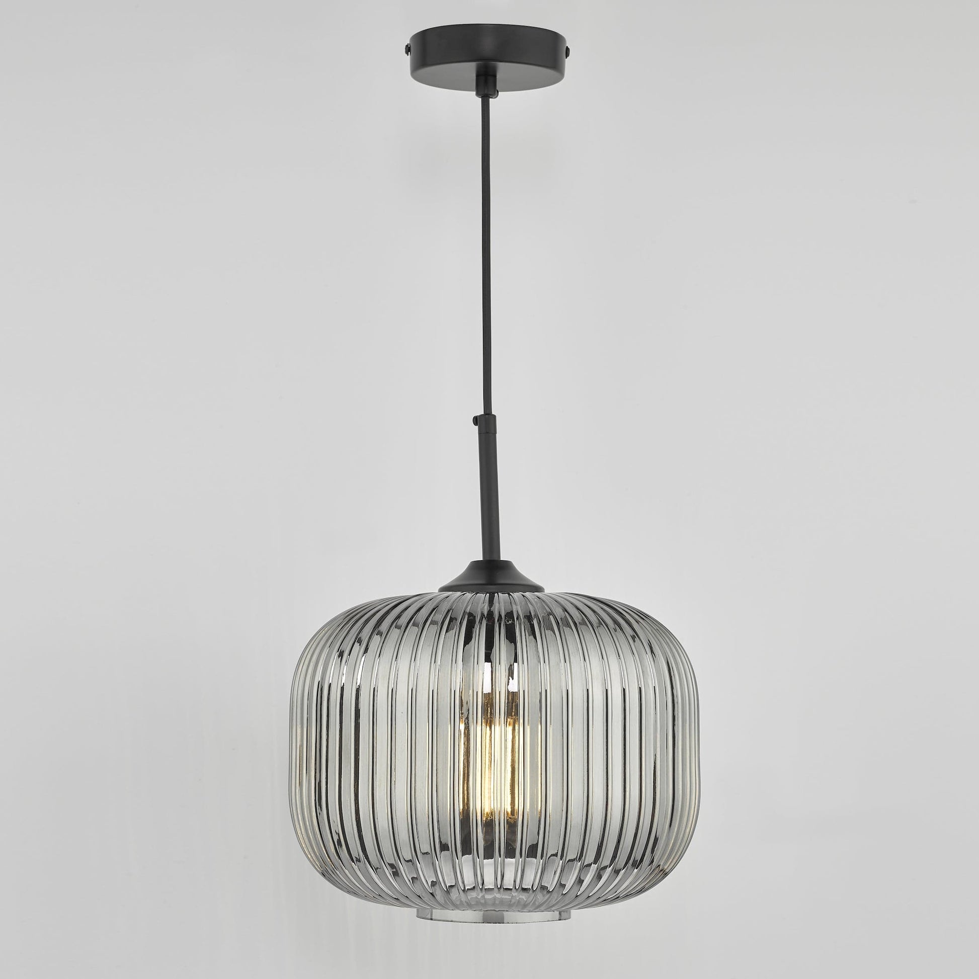 dar lighting Demarius 1 Light Pendant Black and Smoked Glass DEM0110