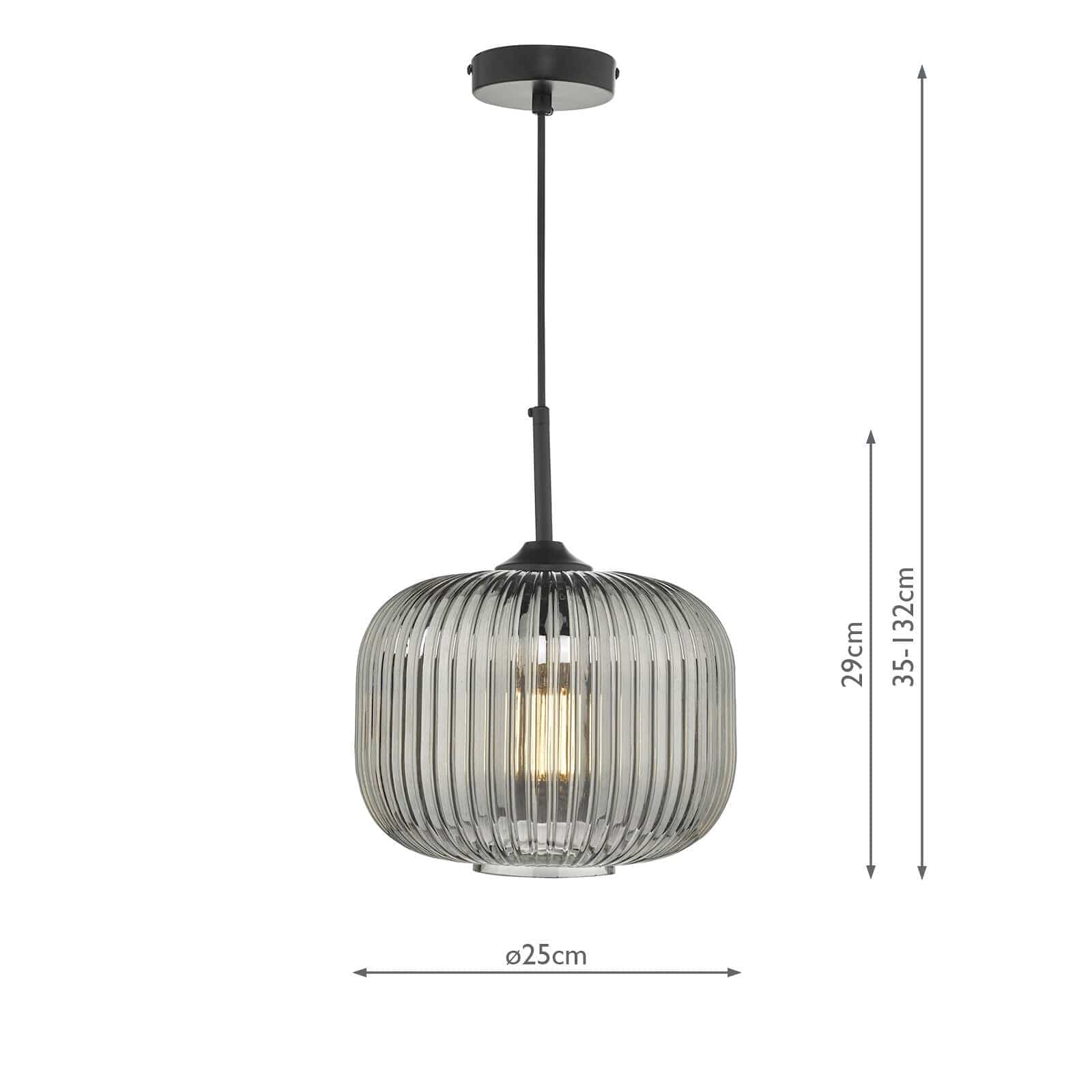 dar lighting Demarius 1 Light Pendant Black and Smoked Glass DEM0110