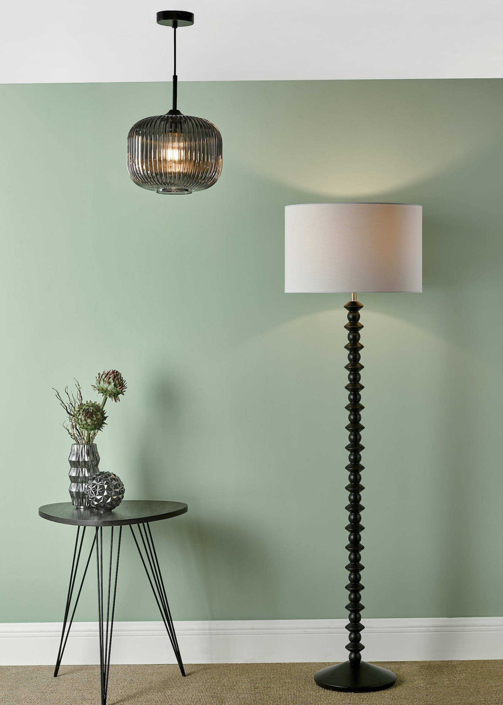 dar lighting Demarius 1 Light Pendant Black and Smoked Glass DEM0110