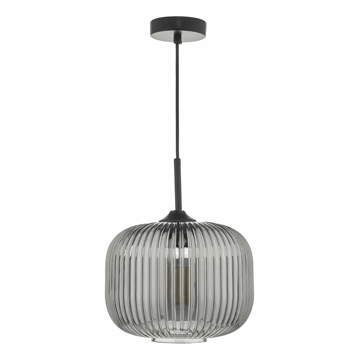 dar lighting Demarius 1 Light Pendant Black and Smoked Glass DEM0110