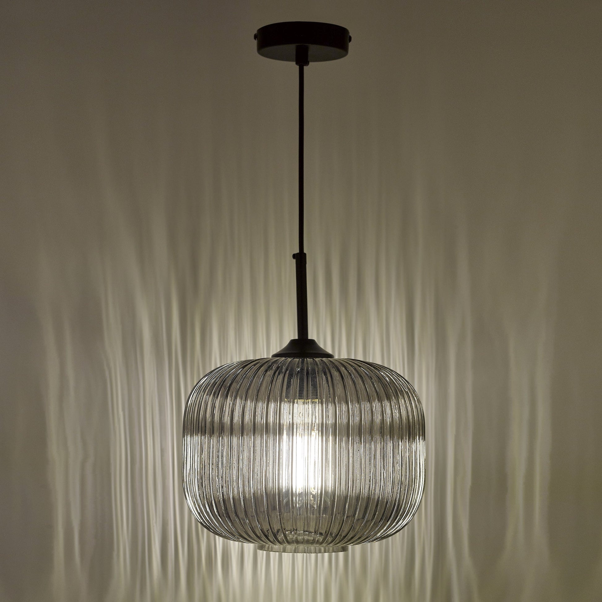 dar lighting Demarius 1 Light Pendant Black and Smoked Glass DEM0110