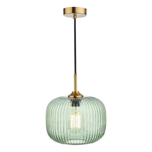 dar lighting Demarius 1 Light Pendant Green Glass Bronze Detail DEM0124