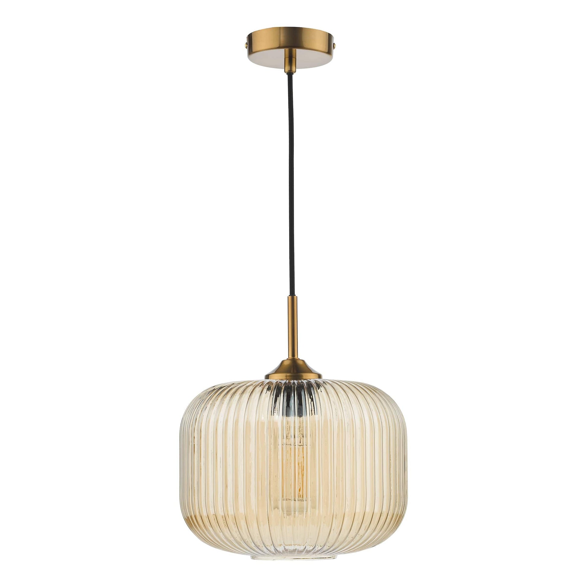 dar lighting Demarius Pendant Natural Brass and Amber Glass DEM0106