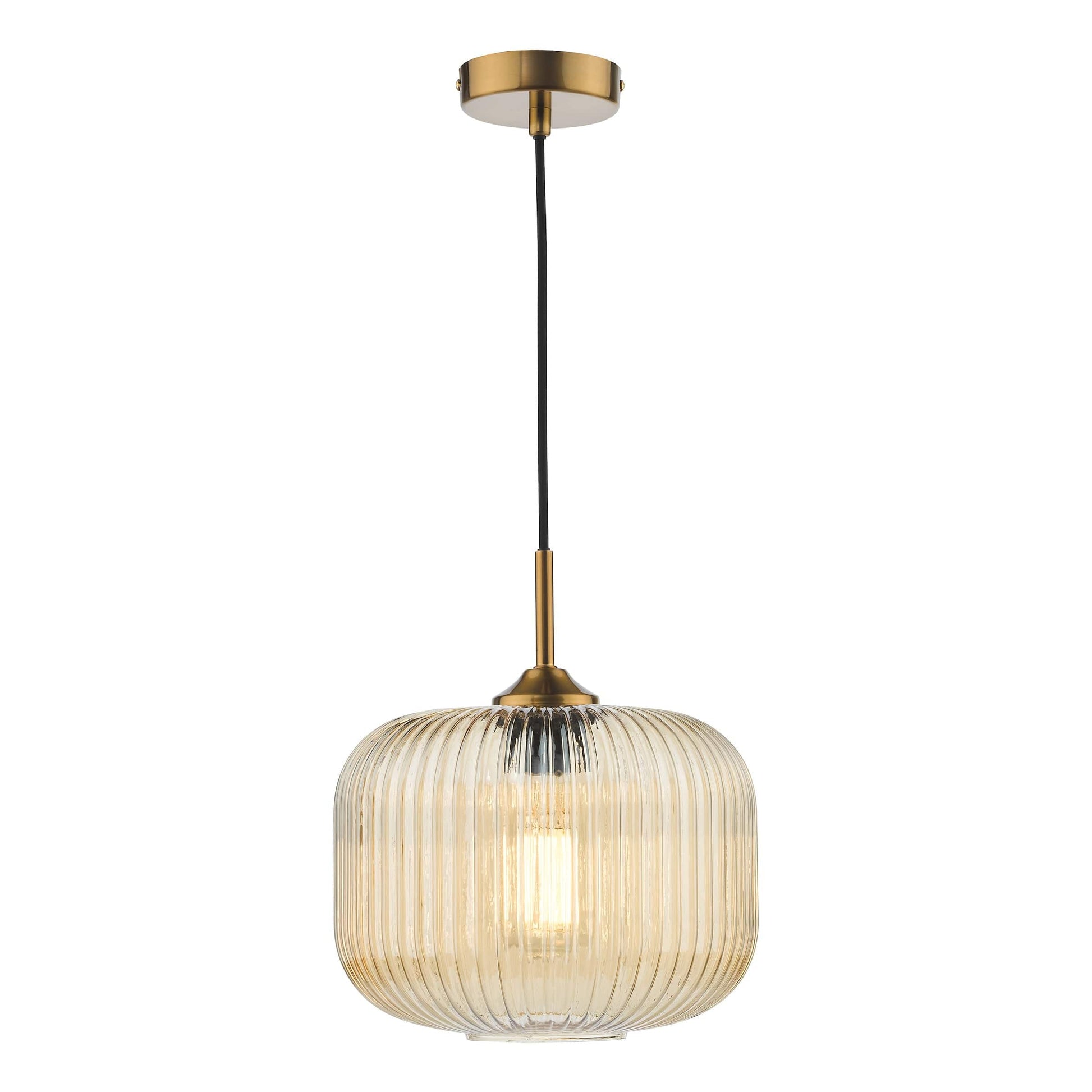 dar lighting Demarius Pendant Natural Brass and Amber Glass DEM0106