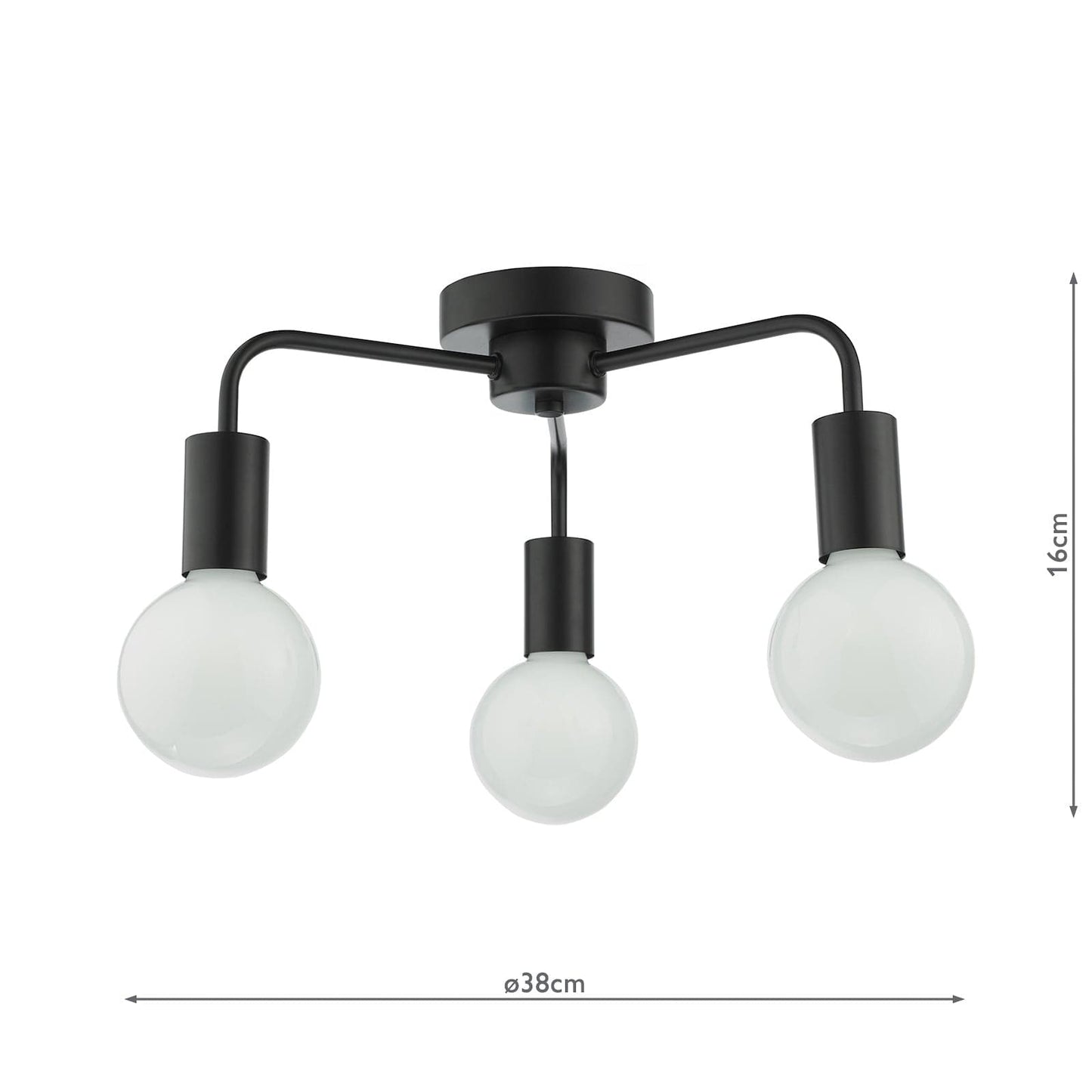 dar lighting Dena 3 Light Flush Matt Black DEN5322